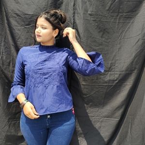 Blue embroidered top